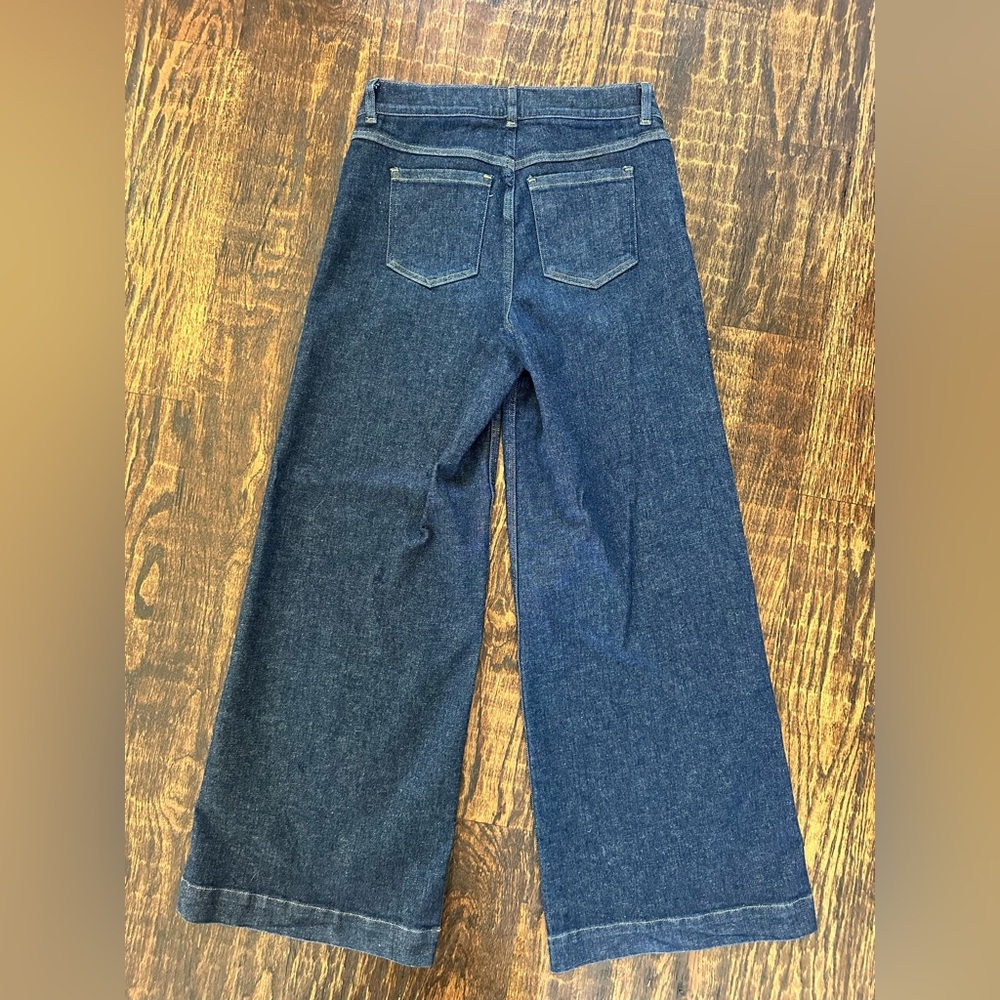 SPANX Women's Wide-Leg High-Rise Jeans in Dark wash Raw Indigo Denim - Picture 2 of 3